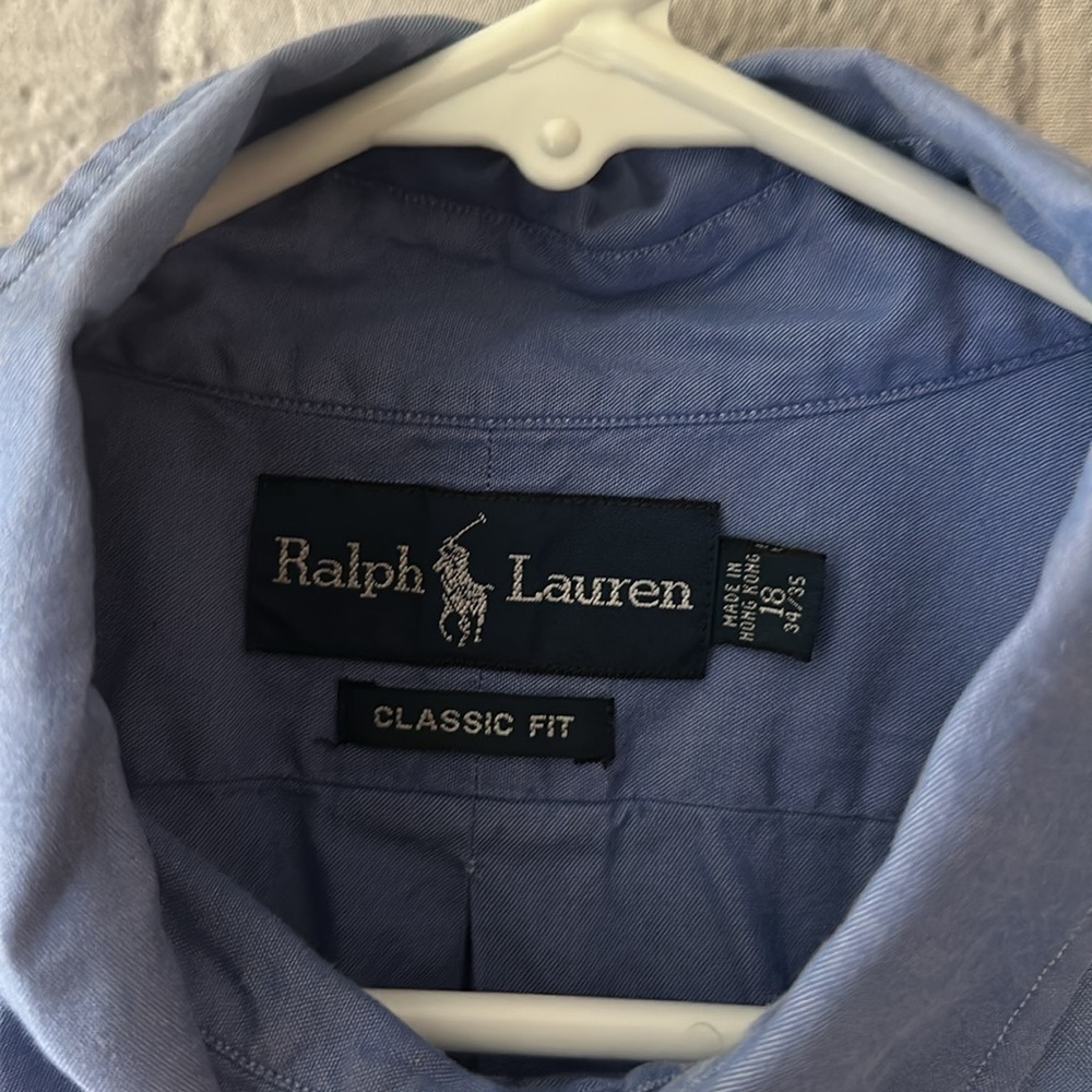Ralph Lauren blue classic fit button up Big & Tall 18 34/35 - Picture 4 of 4